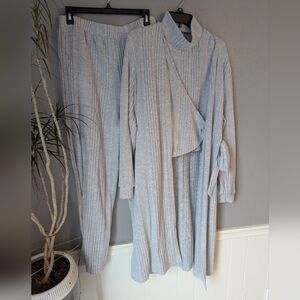 Yozy Three-piece Women's Gray Ribbed Pajama Set XXL